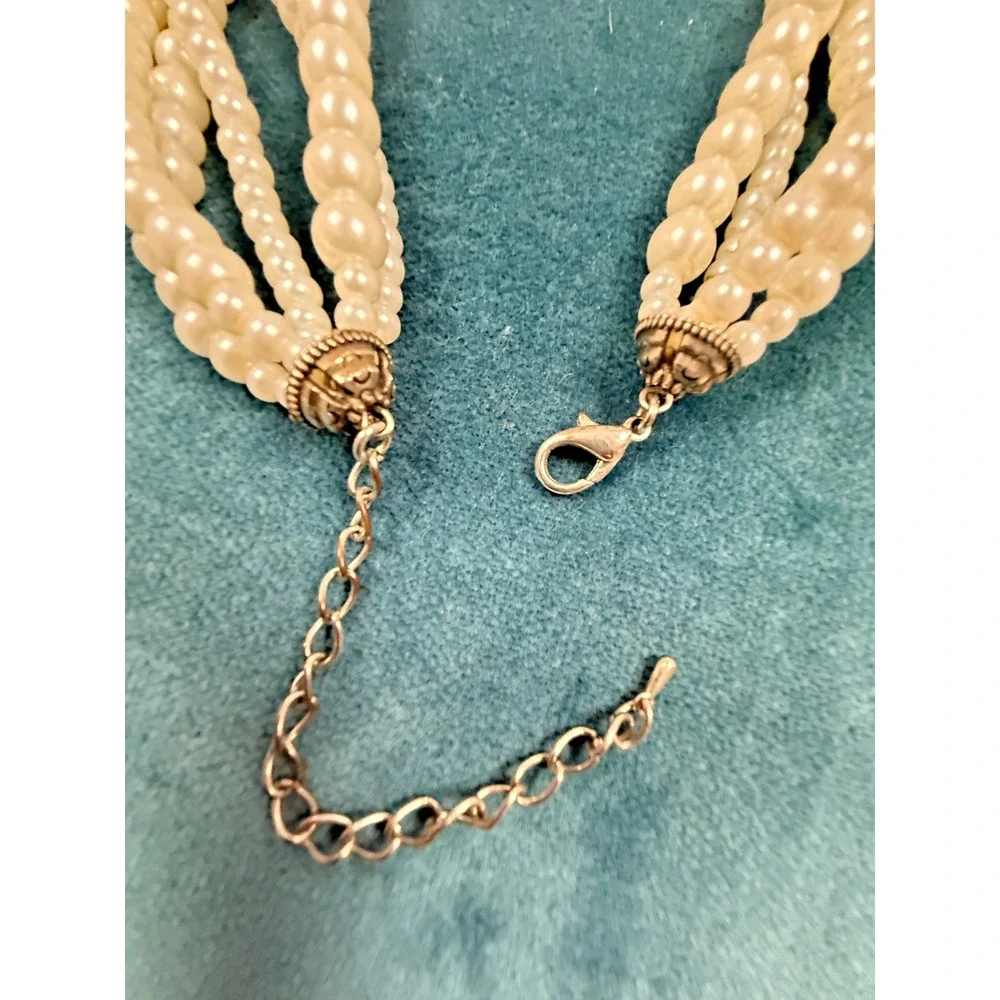 Multi Strand Faux Pearl Necklace Layered Bridal Statement Classic Wedding